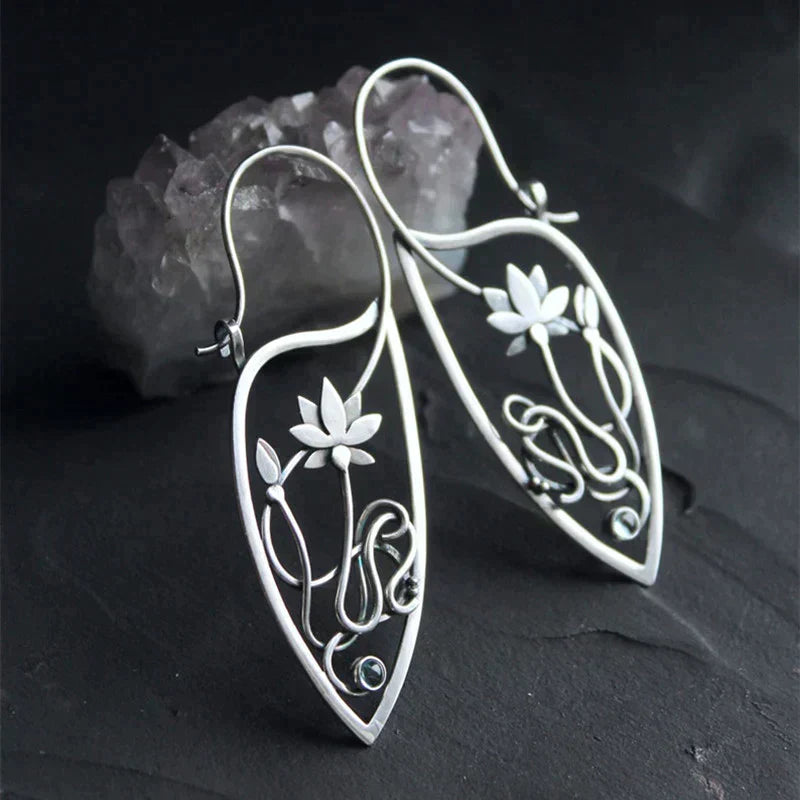 Silver-tone Lotus Flower Earrings