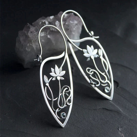 Silver-tone Lotus Flower Earrings