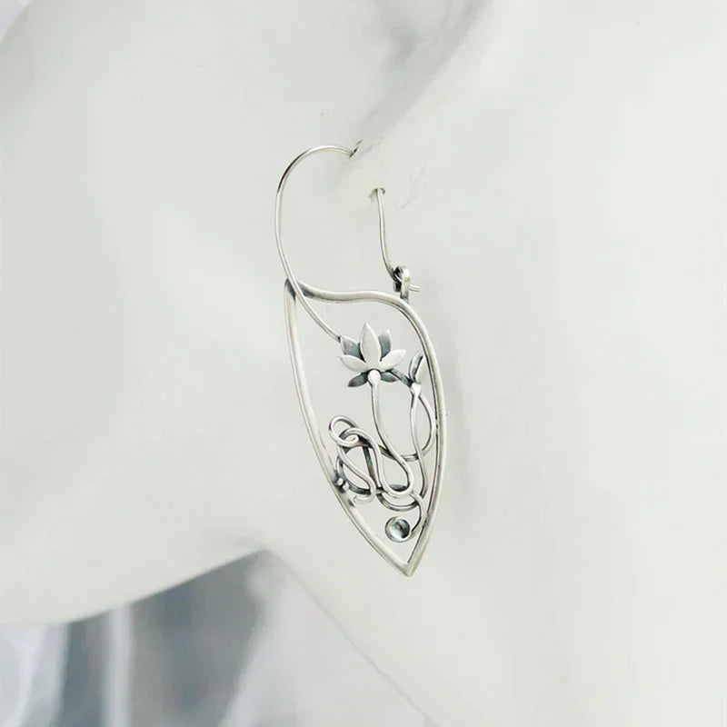 Silver-tone Lotus Flower Earrings