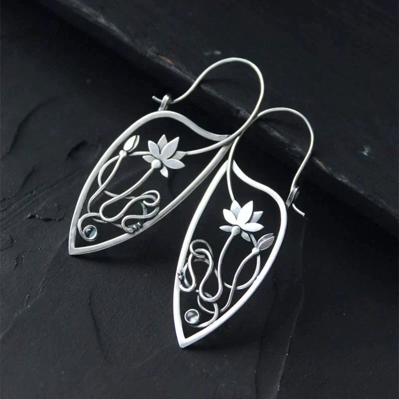 Silver-tone Lotus Flower Earrings