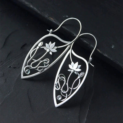 Silver-tone Lotus Flower Earrings