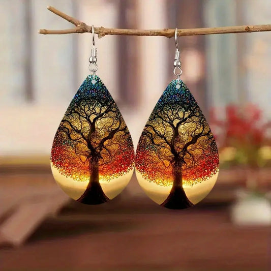 Colourful Tree of Life drop earrings