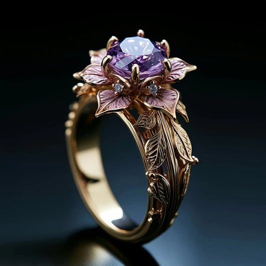 Exotic lilac crystal flower ring