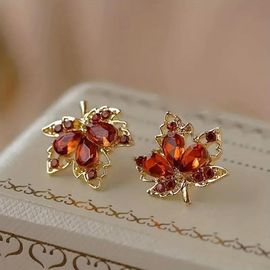 Autumn crystal leaf earrings