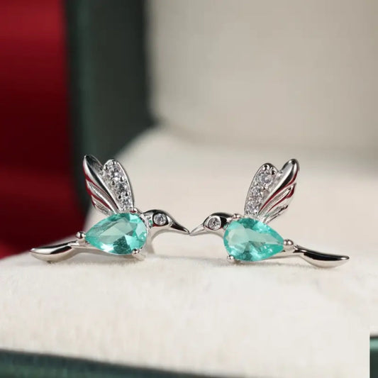 Blue-Green crystal hummingbird earrings