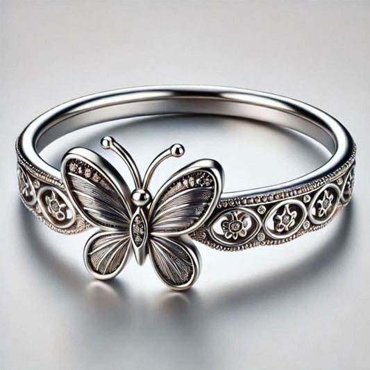 Silver-tone exotic butterfly ring