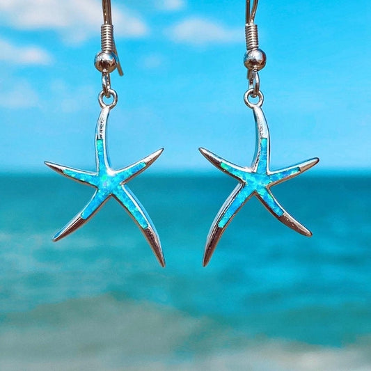 Silver-tone and Iridescent Starfish Earrings