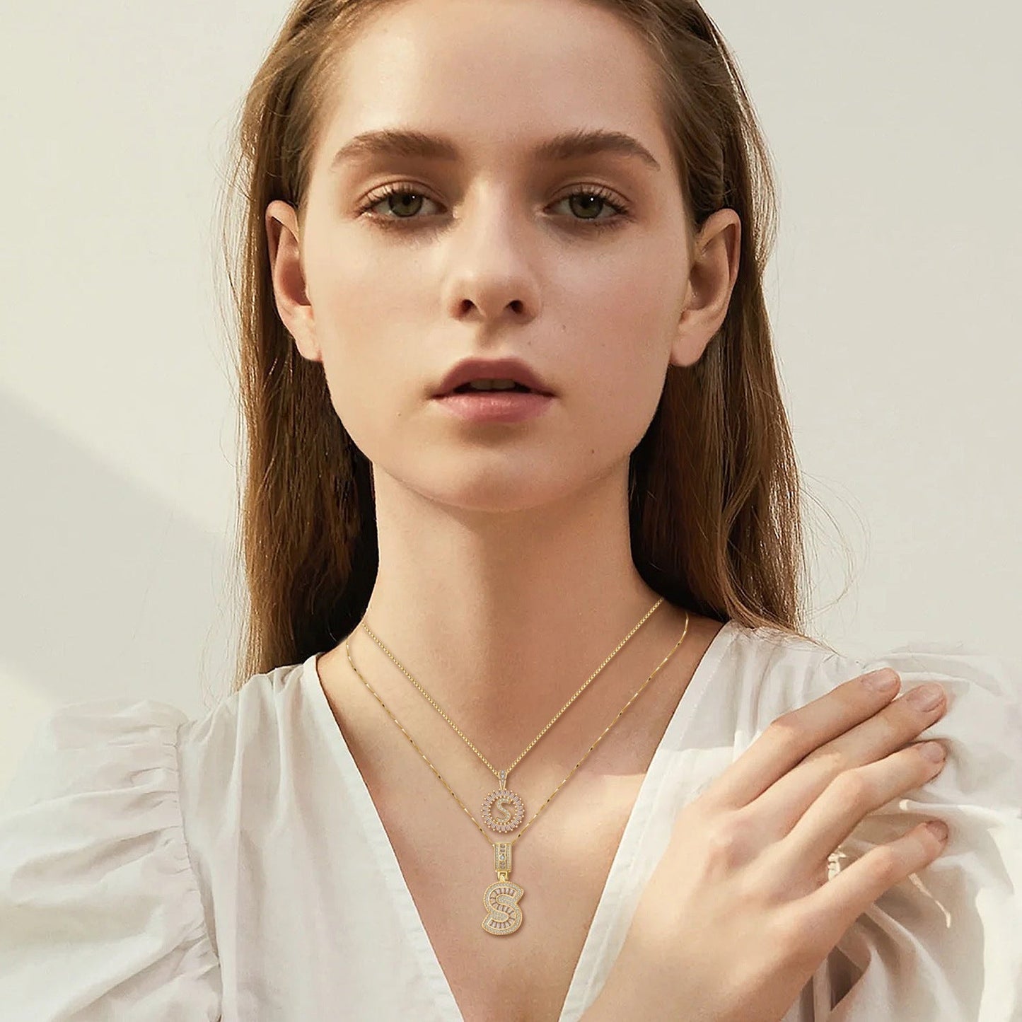 Pavé Letter Initial Necklace Set | Gold-tone