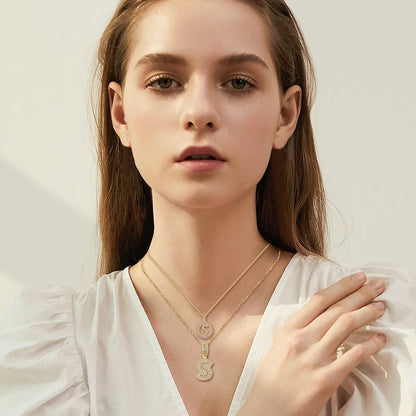 Pavé Letter Initial Necklace Set | Gold-tone
