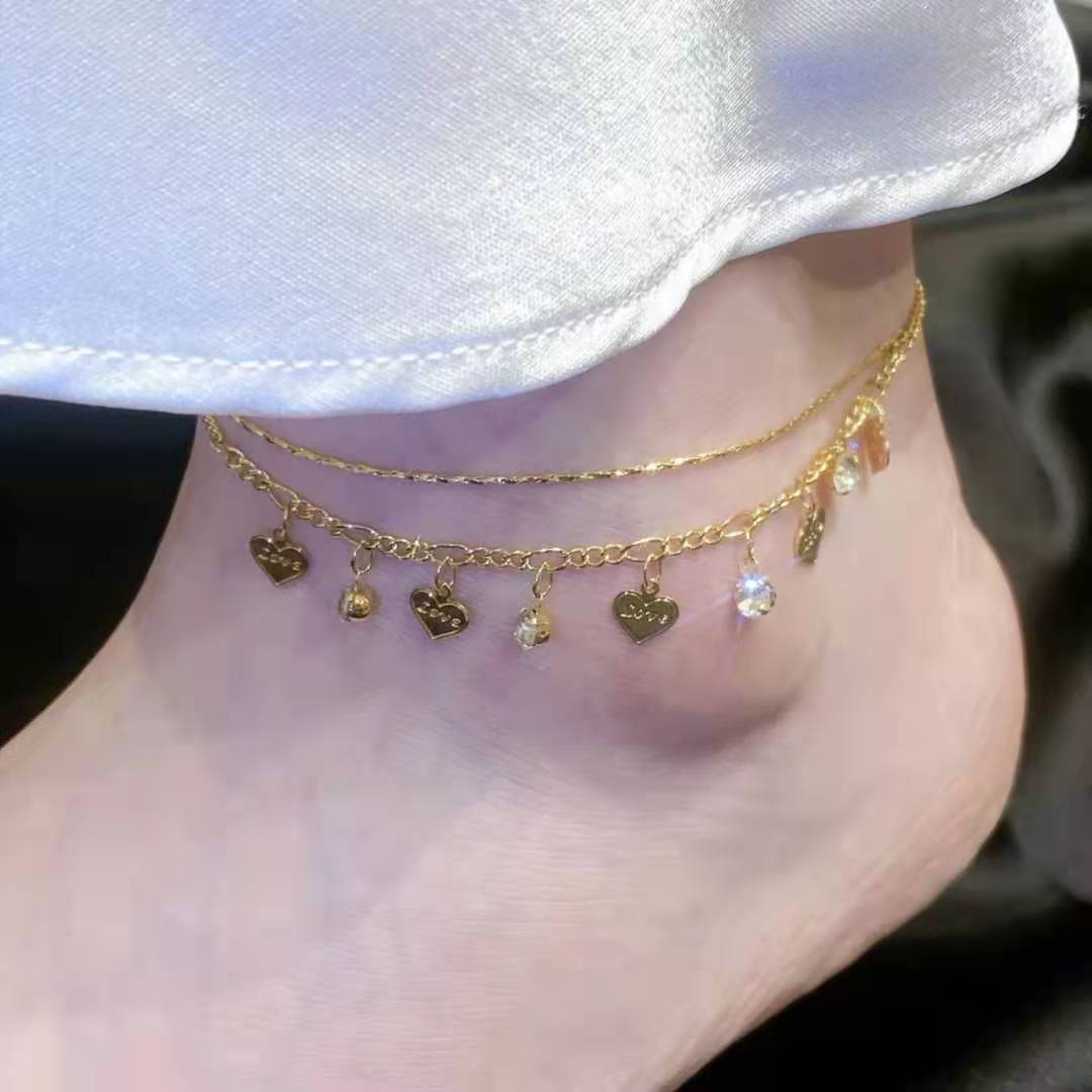 Gold-tone Heart Chain Anklet