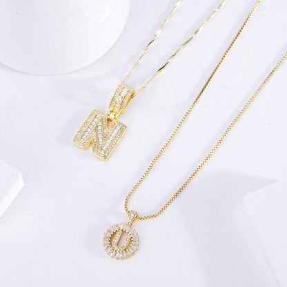 Pavé Letter Initial Necklace Set | Gold-tone