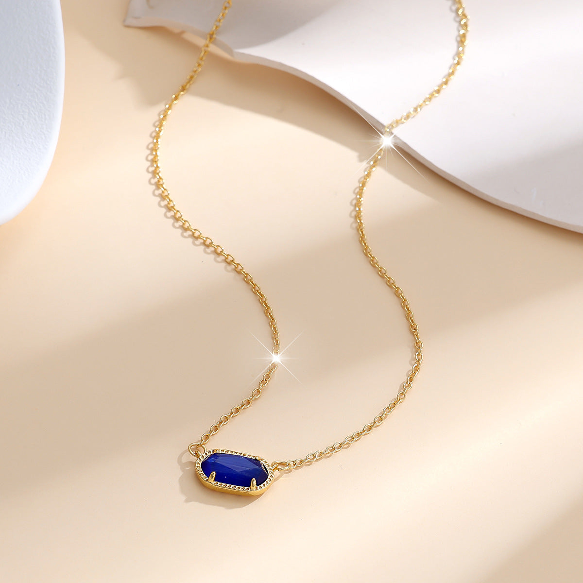 Classic Oval Blue Accent Necklace | Gold-tone