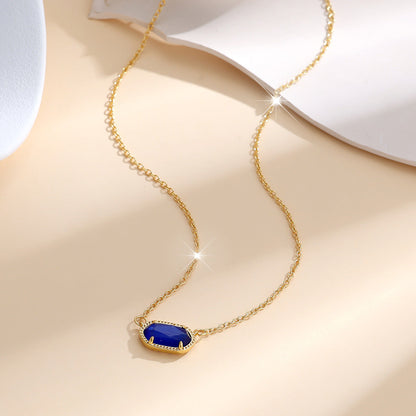 Classic Oval Blue Accent Necklace | Gold-tone