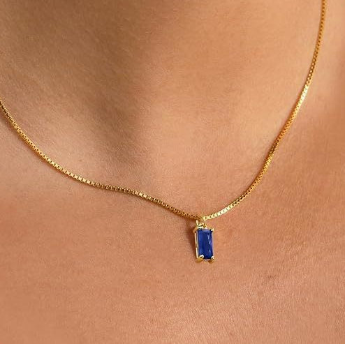 Minimalist Blue Accent Pendant | White Gold-tone