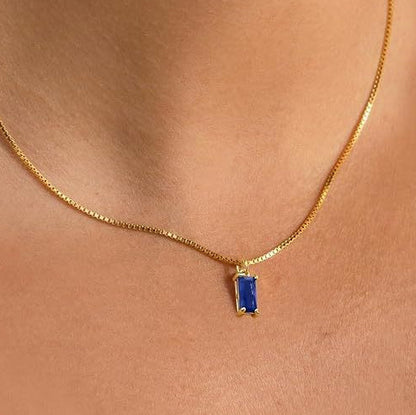 Minimalist Blue Accent Pendant | White Gold-tone