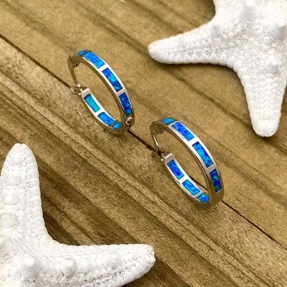 Elegant Ocean-Inspired Silver-tone and Iridescent Hoop Earrings