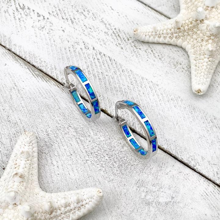 Elegant Ocean-Inspired Silver-tone and Iridescent Hoop Earrings