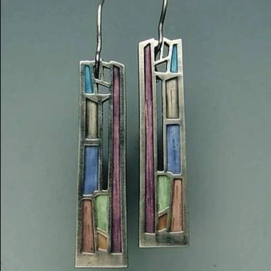 Vintage Silver-tone colourful earrings