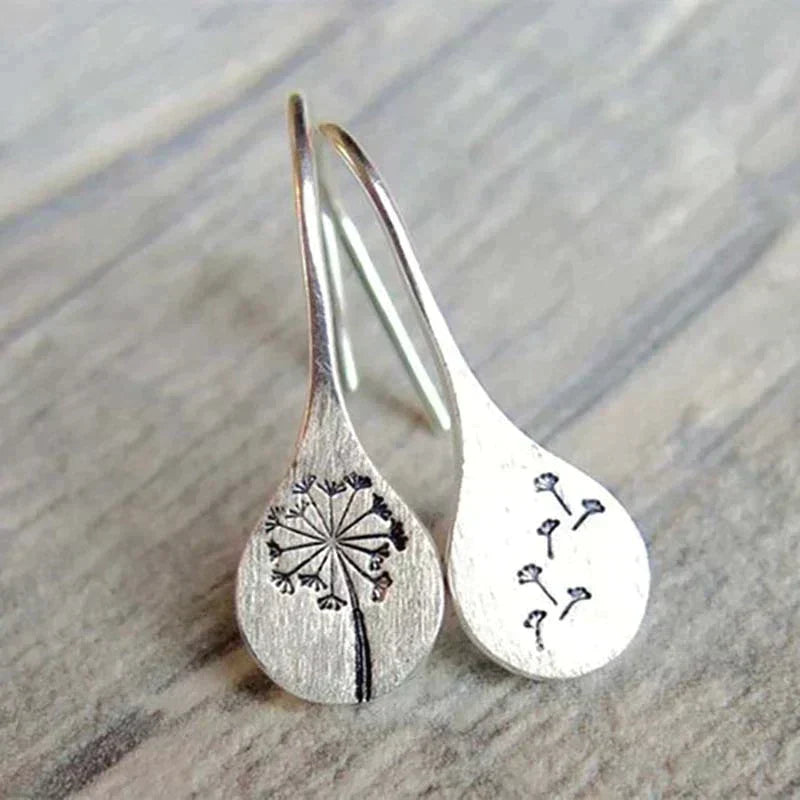 Silver-tone Dandelion Leaf Earrings