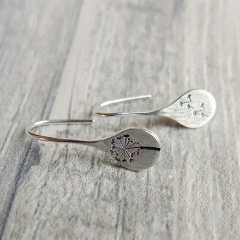 Silver-tone Dandelion Leaf Earrings
