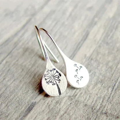 Silver-tone Dandelion Leaf Earrings