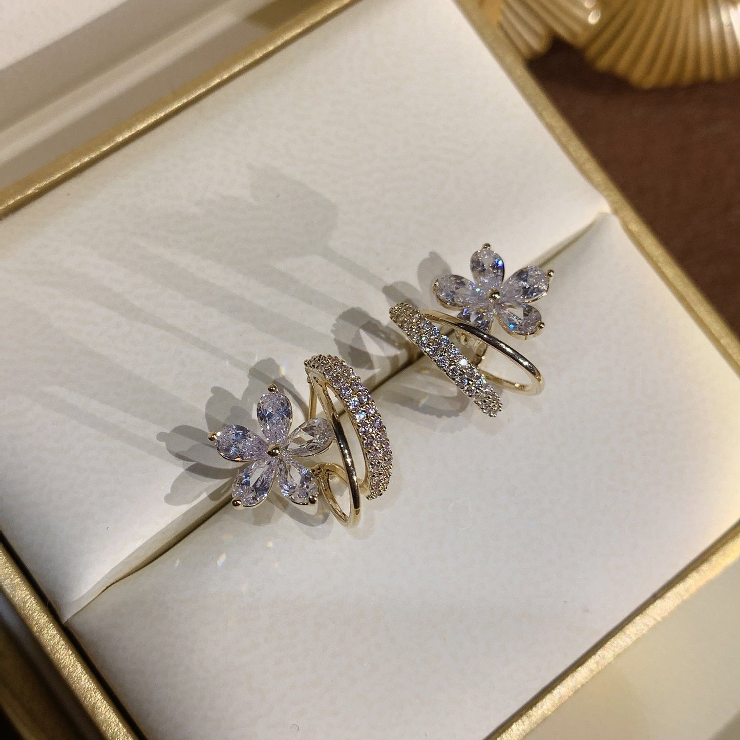 Gold-tone Floral Cubic Zirconia Earrings
