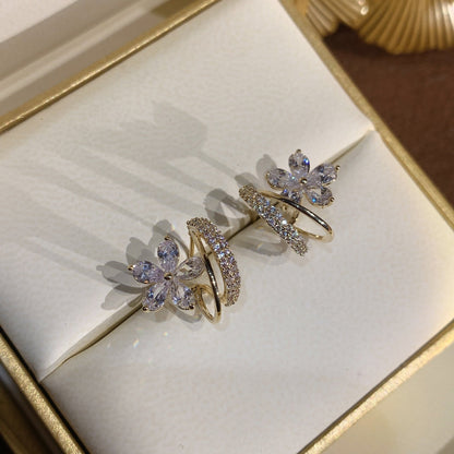 Gold-tone Floral Cubic Zirconia Earrings