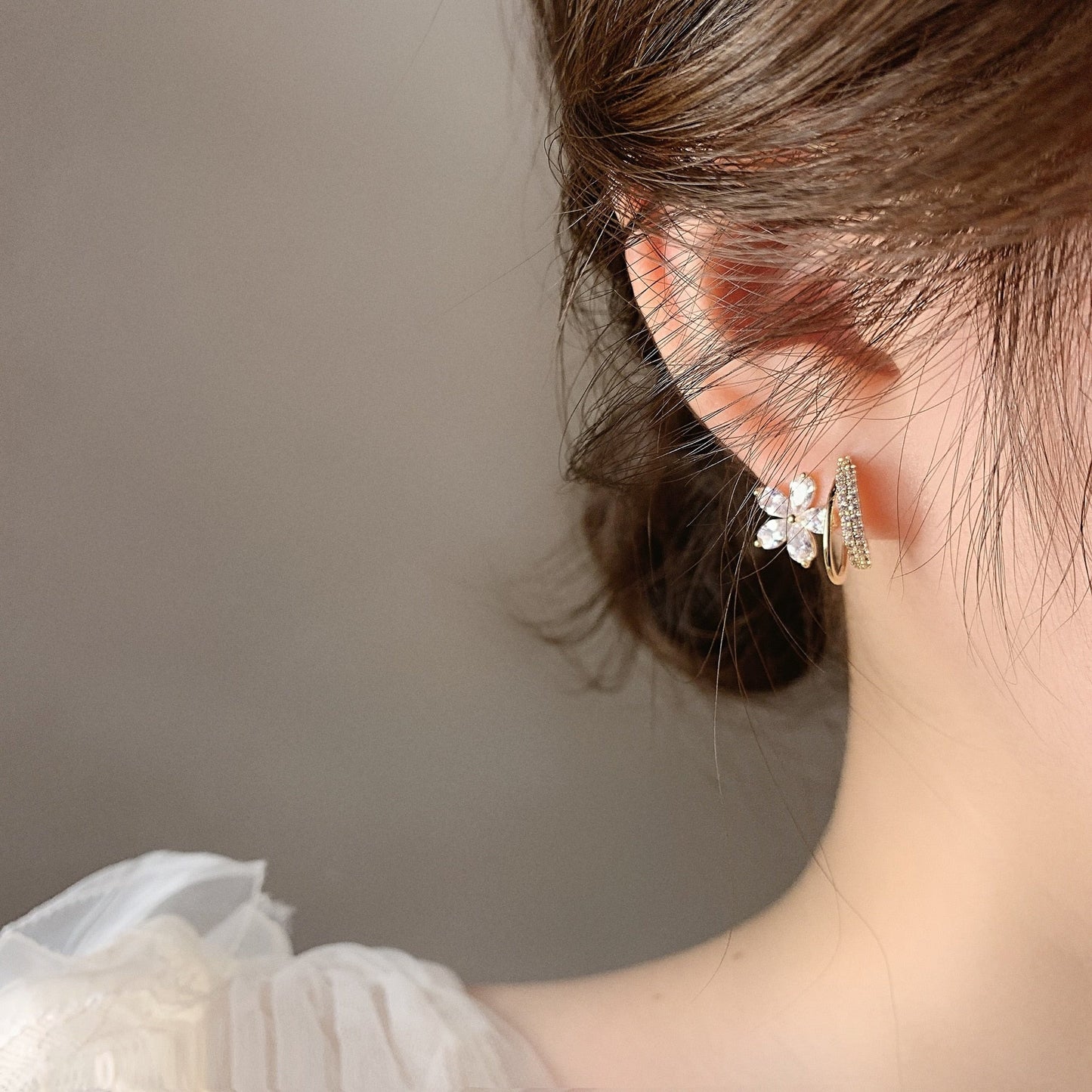 Gold-tone Floral Cubic Zirconia Earrings