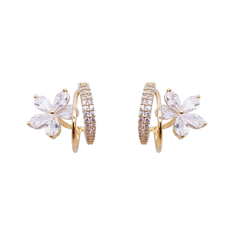 Gold-tone Floral Cubic Zirconia Earrings