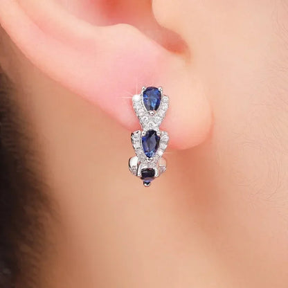 Royal Blue Accent Blason Earrings | White Gold-tone