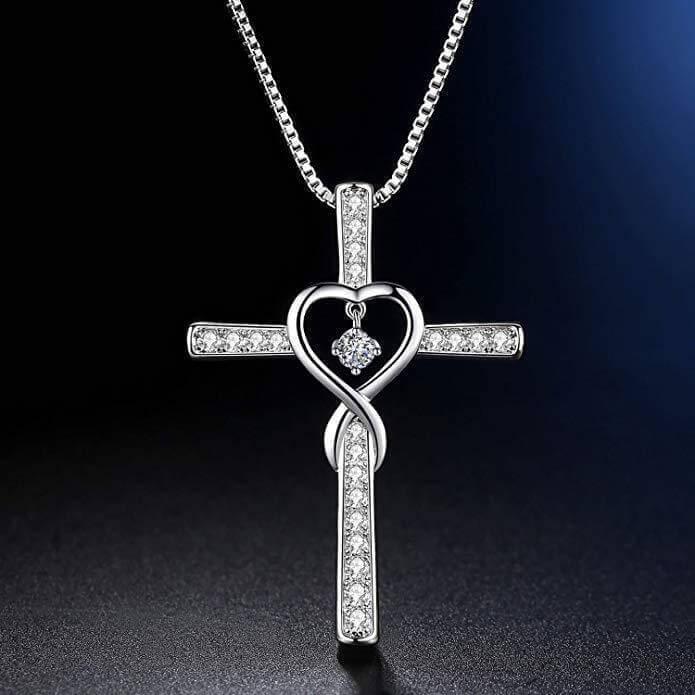 Blessed cross necklace with cubic zirconia heart