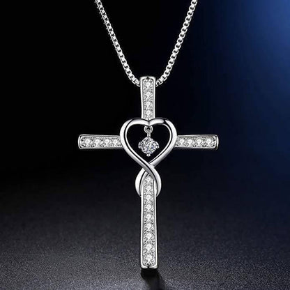 Blessed cross necklace with cubic zirconia heart