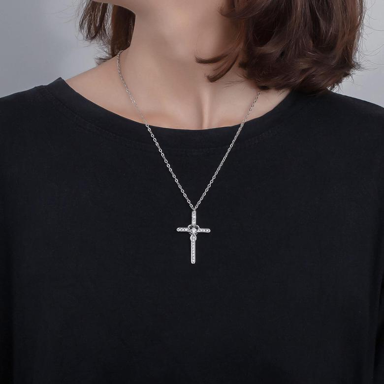 Blessed cross necklace with cubic zirconia heart