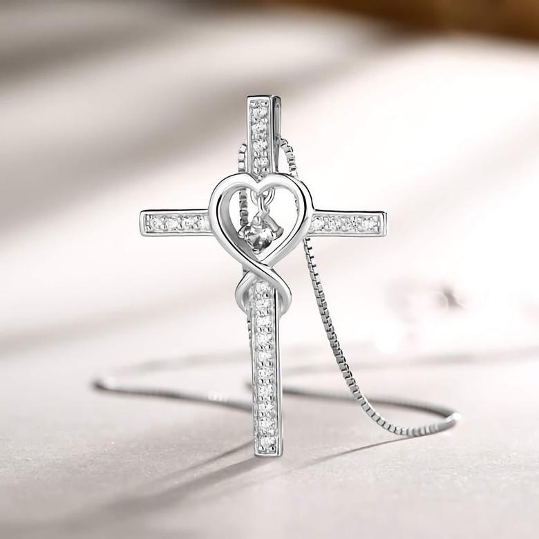 Blessed cross necklace with cubic zirconia heart
