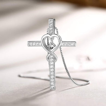 Blessed cross necklace with cubic zirconia heart