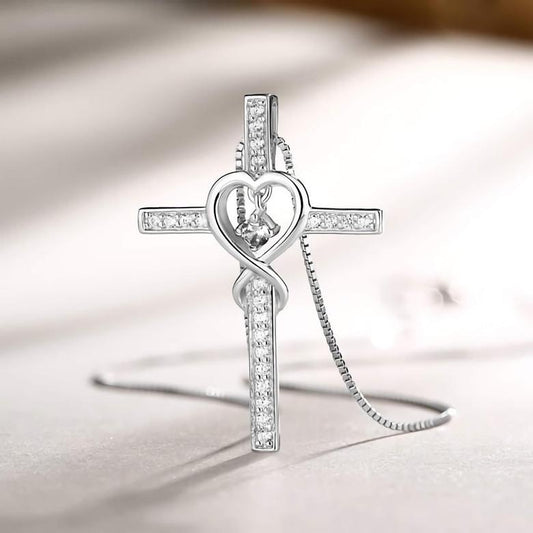 Blessed cross necklace with cubic zirconia heart