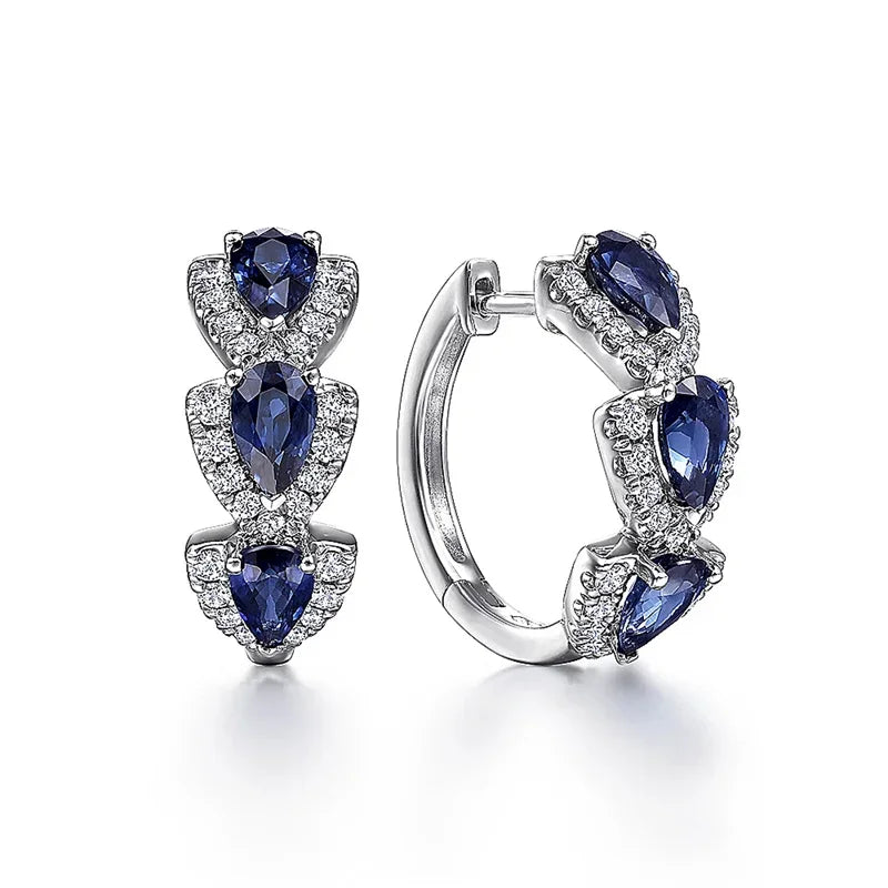 Royal Blue Accent Blason Earrings | White Gold-tone