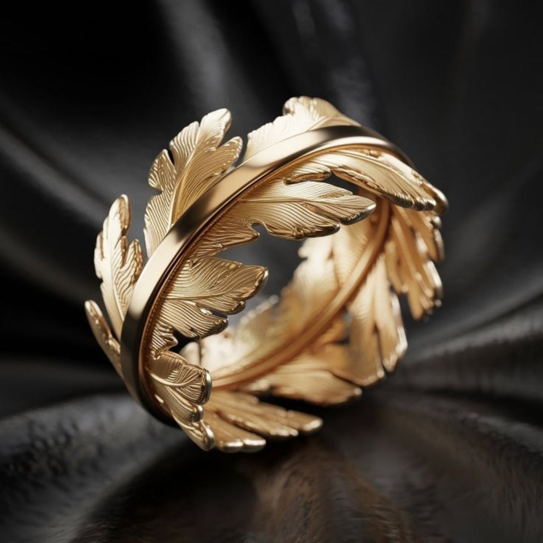 Exotic golden leaf ring