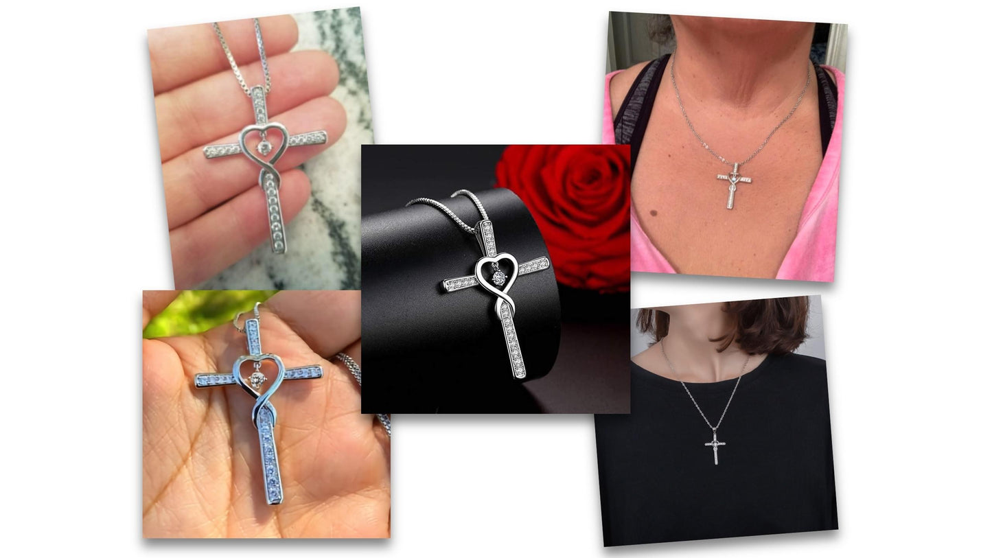 Blessed cross necklace with cubic zirconia heart