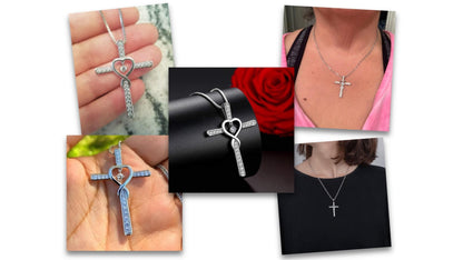 Blessed cross necklace with cubic zirconia heart