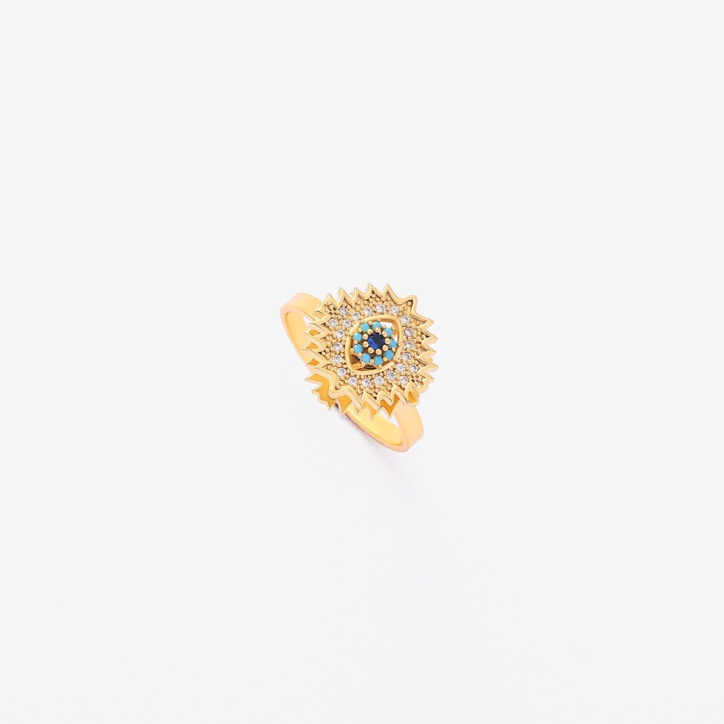 Sun Ray Blue Accent Spinning Ring | Gold-tone