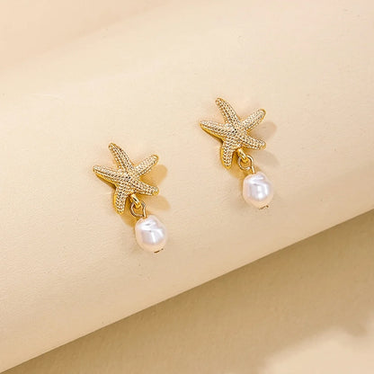 Elegant Starfish with Bead Tassel Earrings