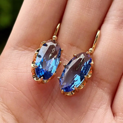 Blue Gold-tone Flower Earrings | Gold-tone