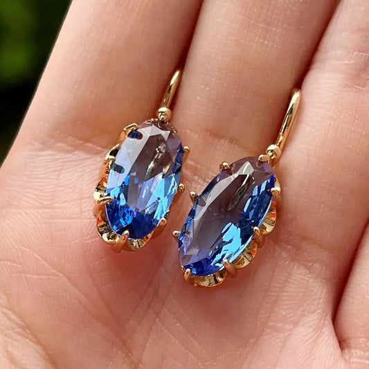 Blue Gold-tone Flower Earrings | Gold-tone