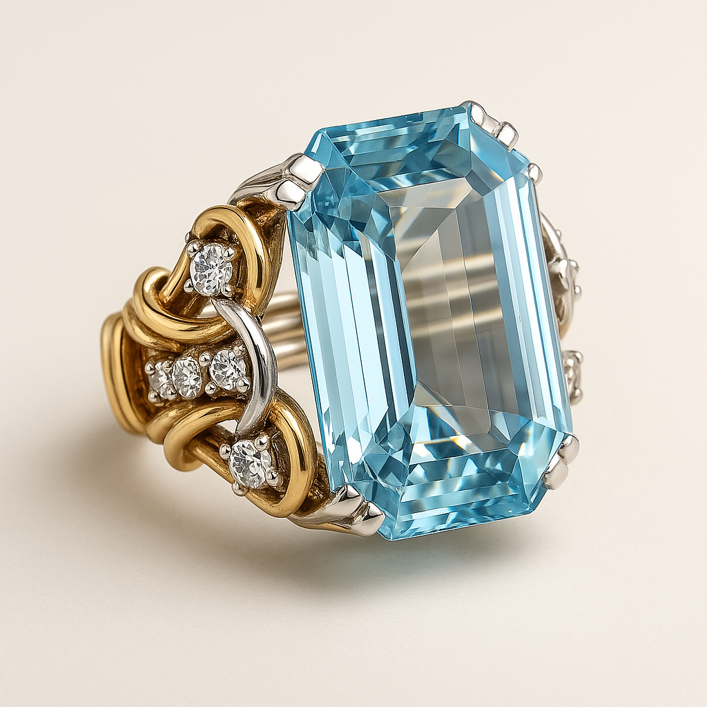 Vintage layered blue cubic zirconia and golden ring