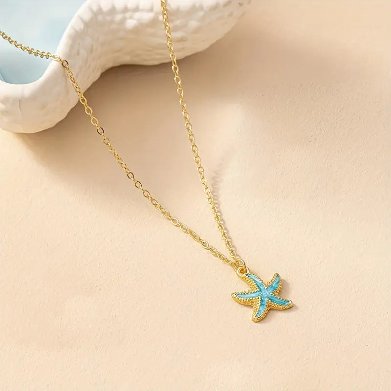 Gold-tone Ocean Blue Starfish Necklace