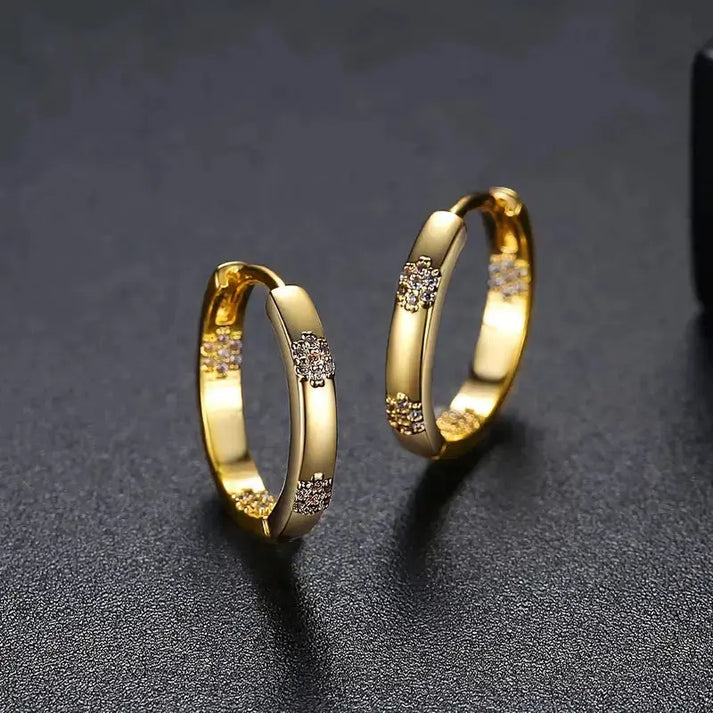 Vintage golden flower hoop earrings