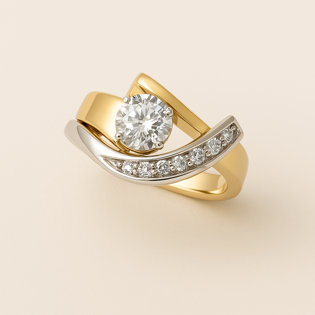 Vintage golden and cubic zirconia irregular Silver-tone and golden ring