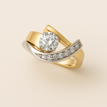 Vintage golden and cubic zirconia irregular Silver-tone and golden ring