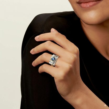 Vintage Silver-tone Blue Blue Accent Ring